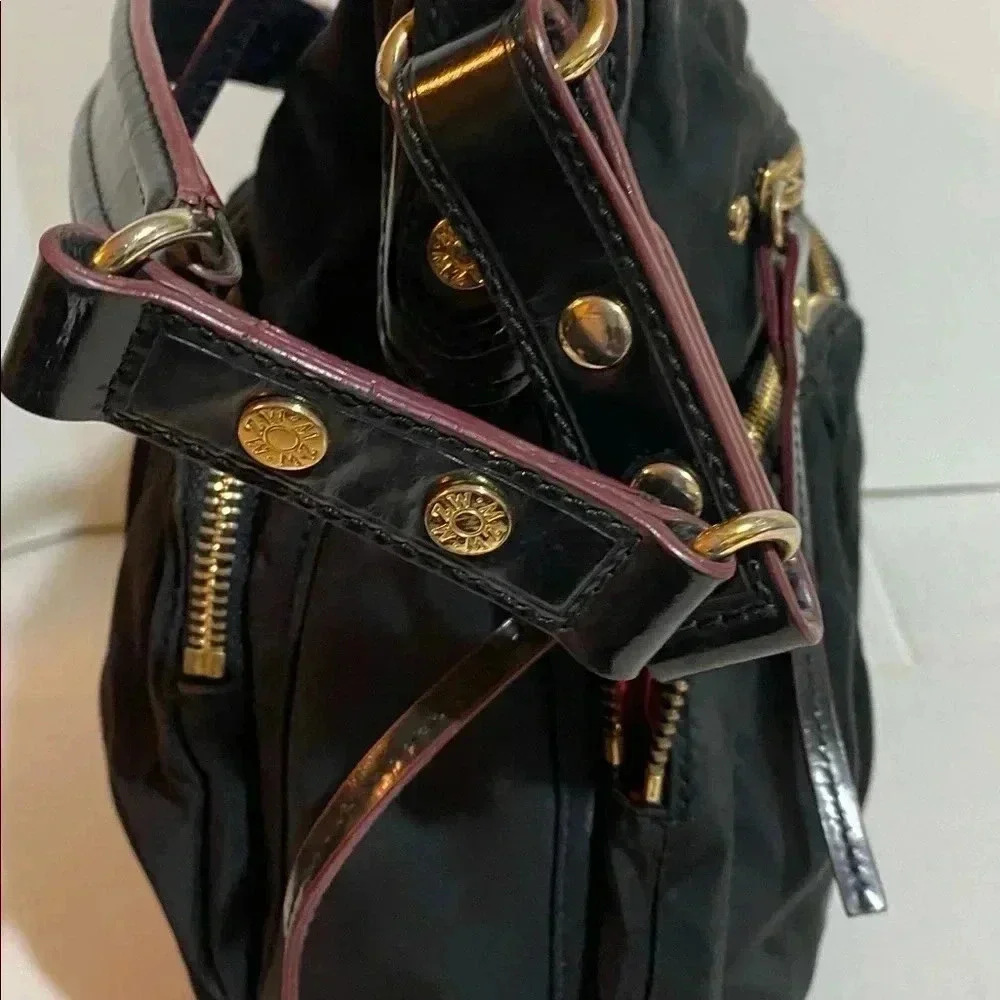 MZ Wallace black quilted nylon satchel handbag